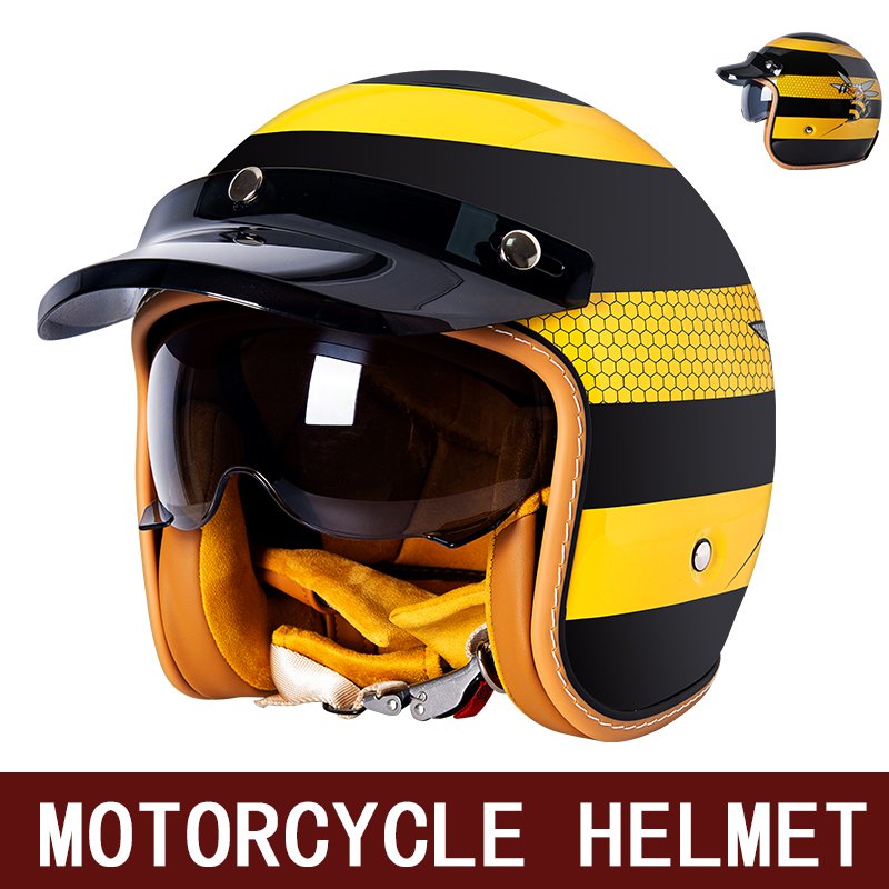 Motorcycle Gear Yellow - Yeni Retro Cruise Motosiklet Kaskı Erkekler